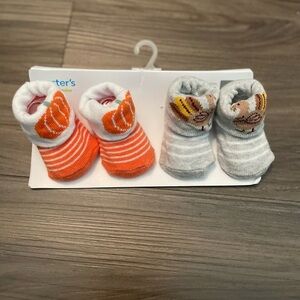 Carter's Pumpkin and Turkey Baby Booties set of 2 -NWT